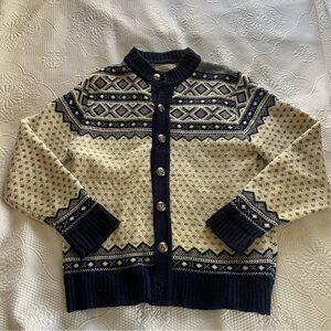 Vintage Lord Jeff Navy and Cream Patterned Cardigan